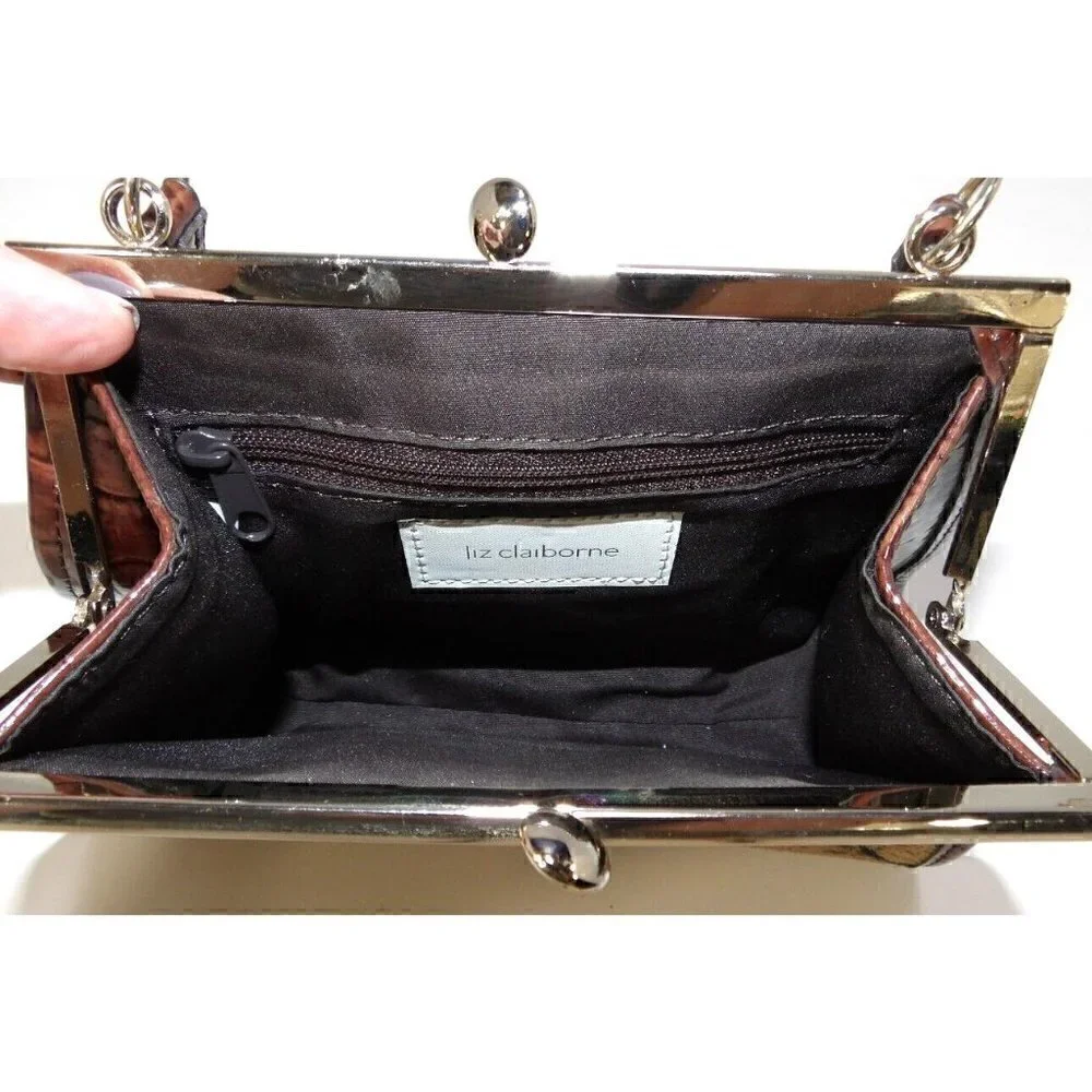 LIZ CLAIBORN brown & gold tapestry look satchel, evening bag, handbag, purse